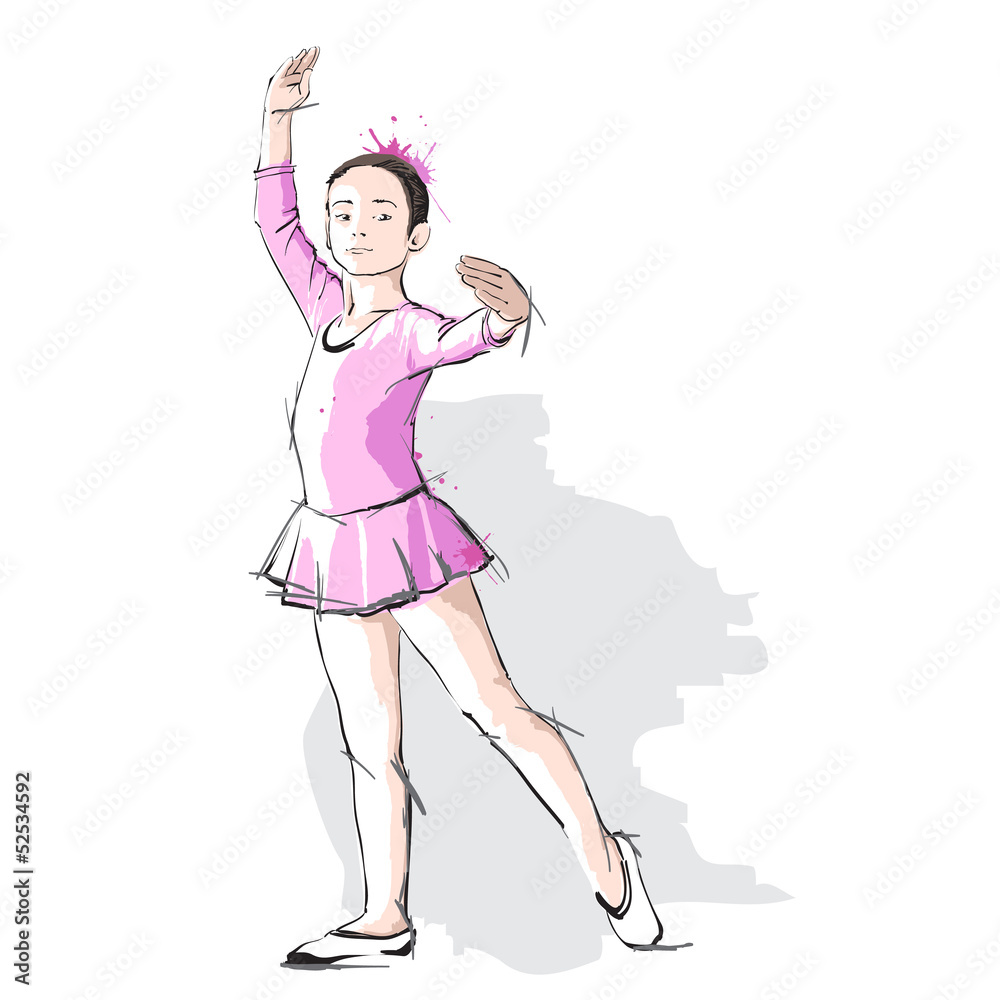 Ballerina little girl in a pink dress and pointe