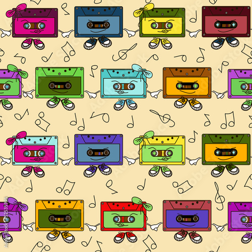 Cassette tapes seamless pattern
