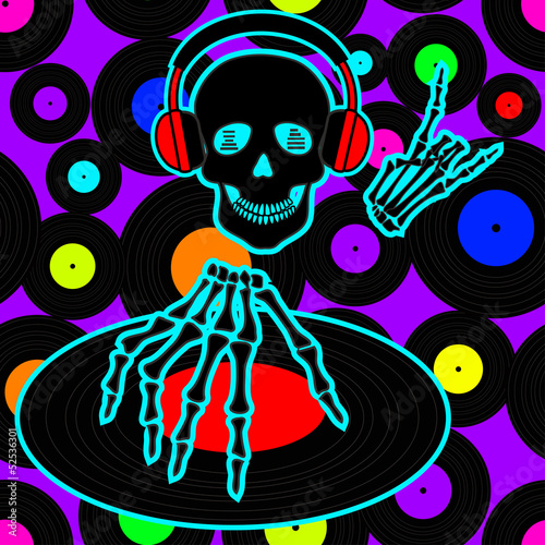 Music flyer or background with Dj skull
