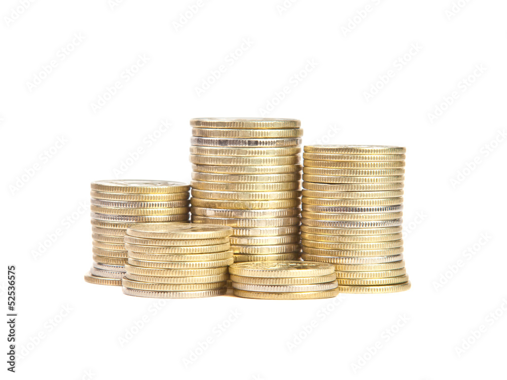 Stacks of coins on a white background Stacks of coins on a white background