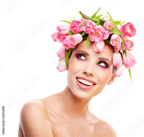 beauty woman portrait with wreath from flowers on head over whit © ZoomTeam