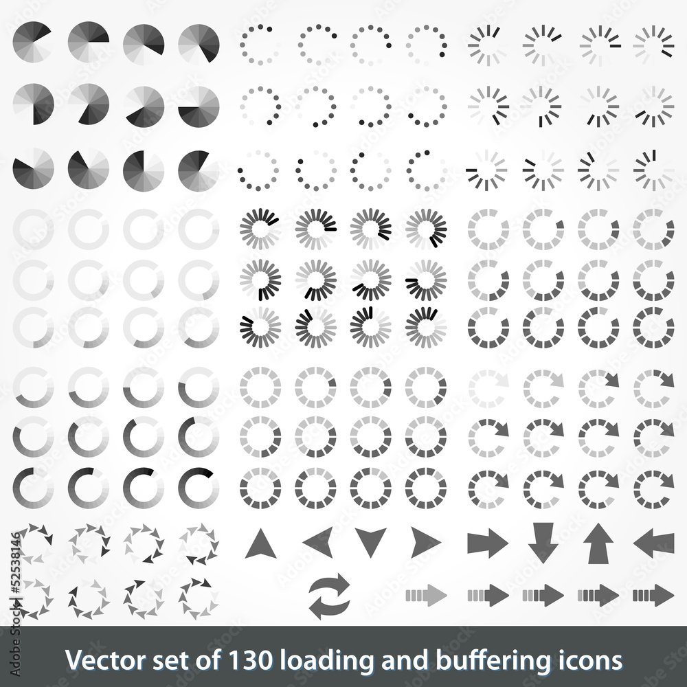 Set of 130 loading and buffering icons Set of 130 loading and buffering icons