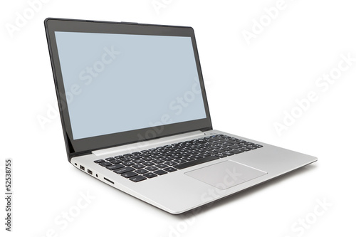 Modern laptop side and open on a white background.