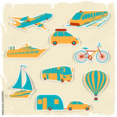 Set of tourist transport stickers.