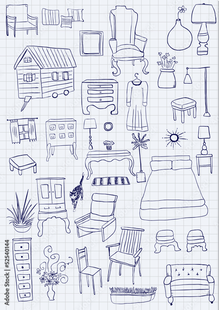 Fototapeta premium Vector doodle furniture