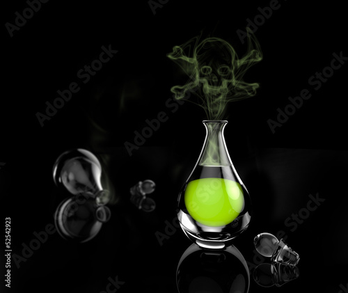A bottle of green poison with a skull and fumes photo