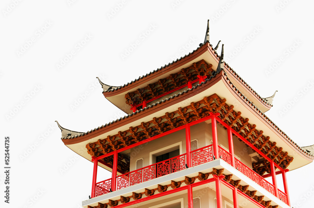 Chinese style tower on white background