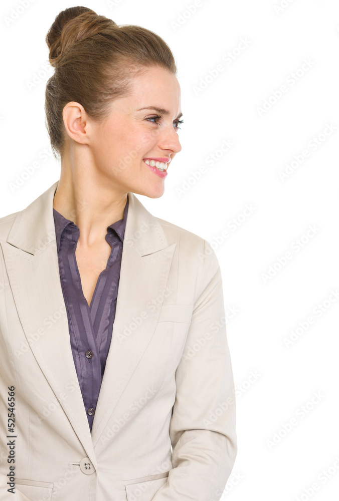 Smiling business woman looking on copy space Smiling business woman looking on copy space
