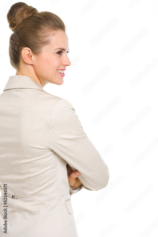 Happy business woman looking on copy space Happy business woman looking on copy space