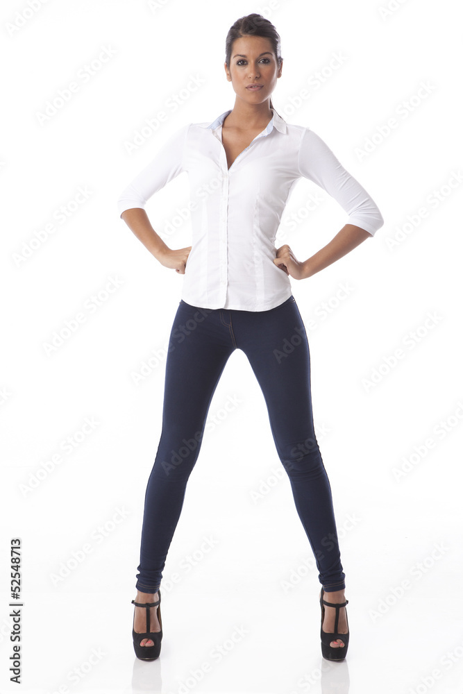 pretty slim fit gorgeous young woman overy white background pretty slim fit gorgeous young woman overy white background