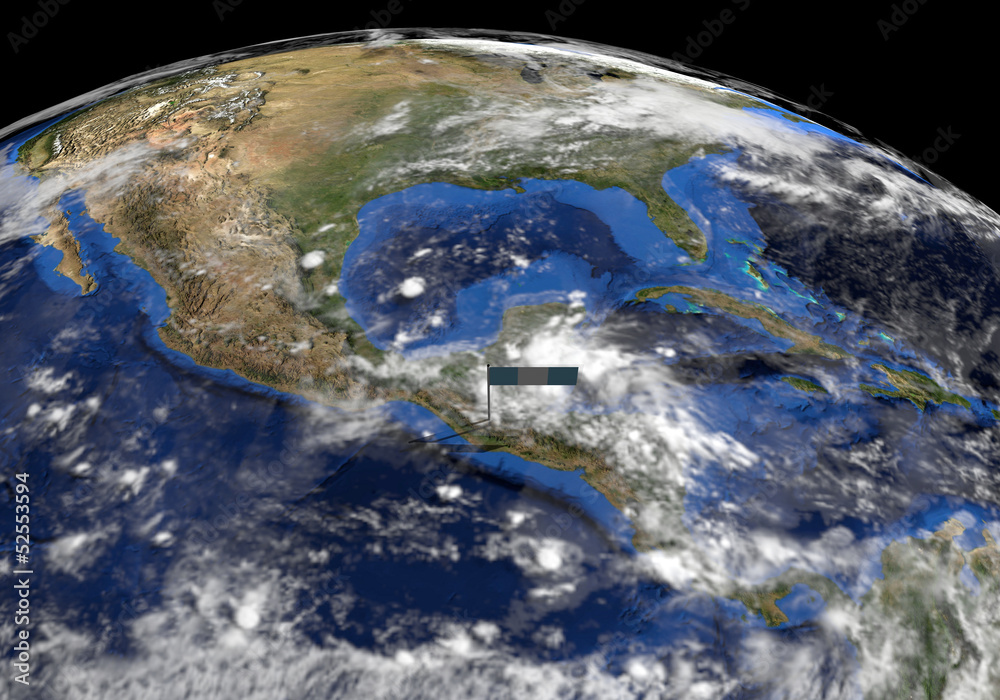 Fototapeta premium Guatemala flag on pole on earth globe illustration