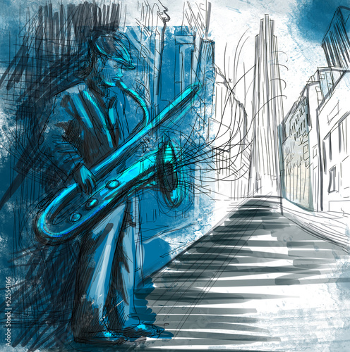 sax player (full sized hand drawing - original) #52554166