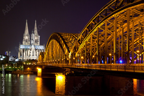 Cologne Cathedral and bridge over the Rhine river  Germany