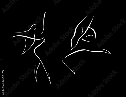 Two simple female dancer silhouettes