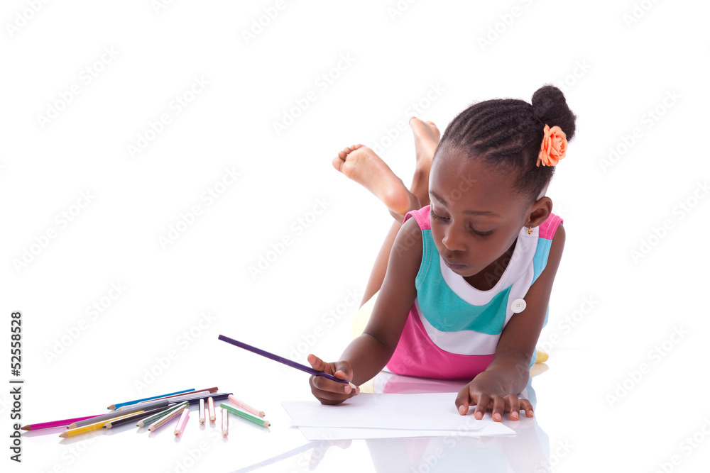 Cute black african american little girl drawing - African people Cute black african american little girl drawing - African people