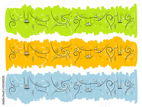 Banner with funny birds and cats for your design