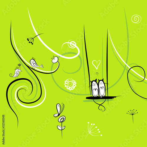 Funny birds and cats for your design