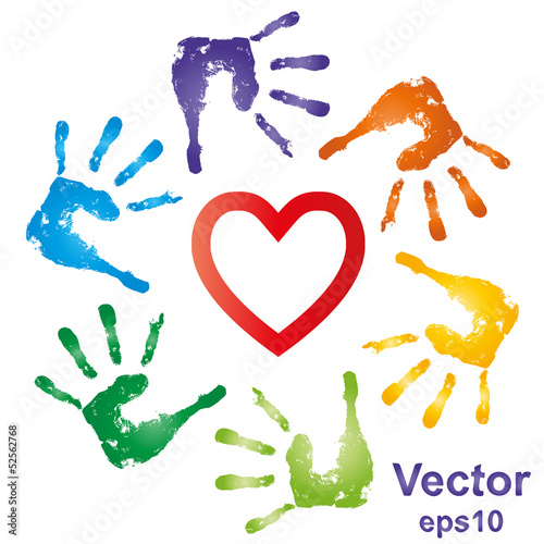 Vector conceptual hand prints and heart