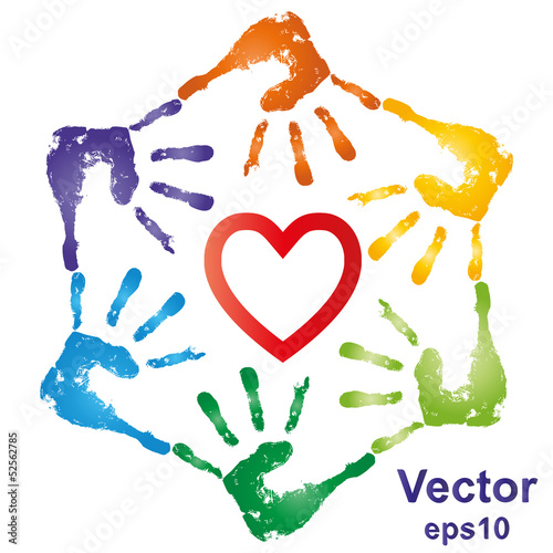 Vector conceptual hand prints and heart