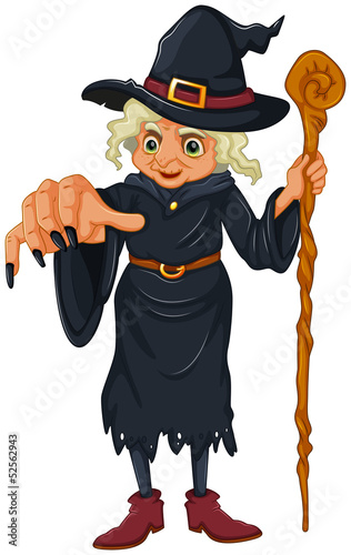 A witch holding a wooden stick