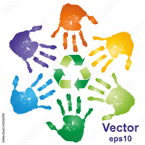 Vector conceptual recycle hand prints