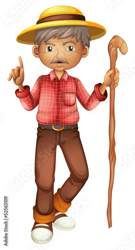 An old man holding a stick