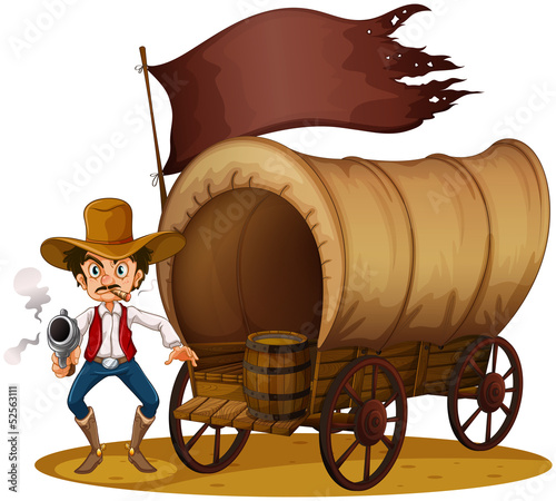 A carriage with an armed old man
