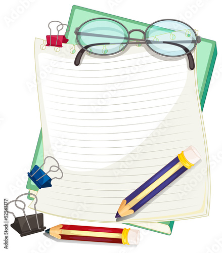 An empty paper with pencils and paper clips