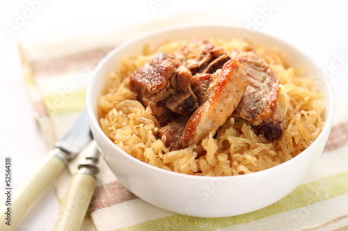 Pork ribs baked with sauerkraut