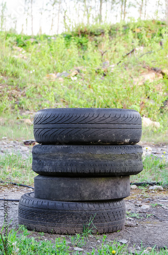 Old tires in forest