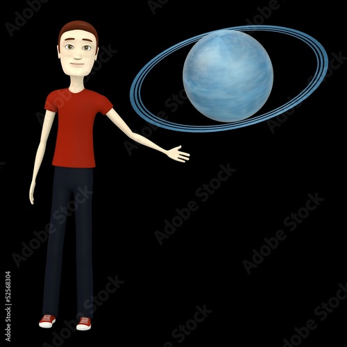 3d render of cartoon charcter with uranus photo