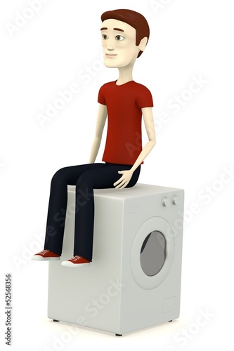 3d render of cartoon character on wash machine photo