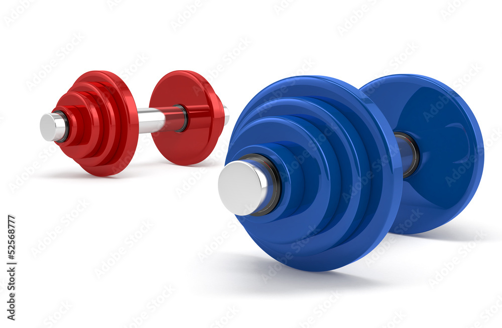 Two dumbbells over white background Two dumbbells over white background