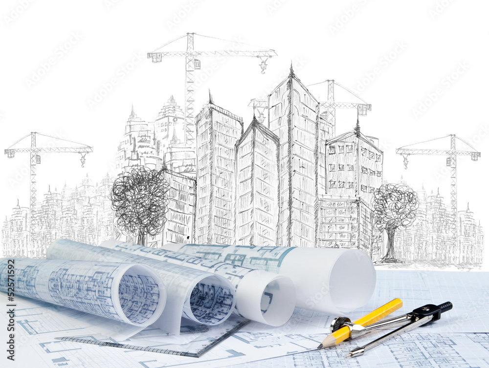Construction site architectural sketch drawing. Vector, layered. Stock  Vector | Adobe Stock