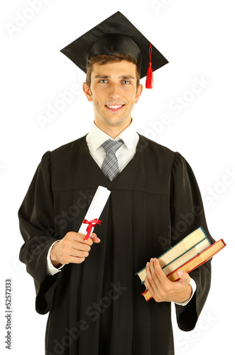 Young graduation man holdin...