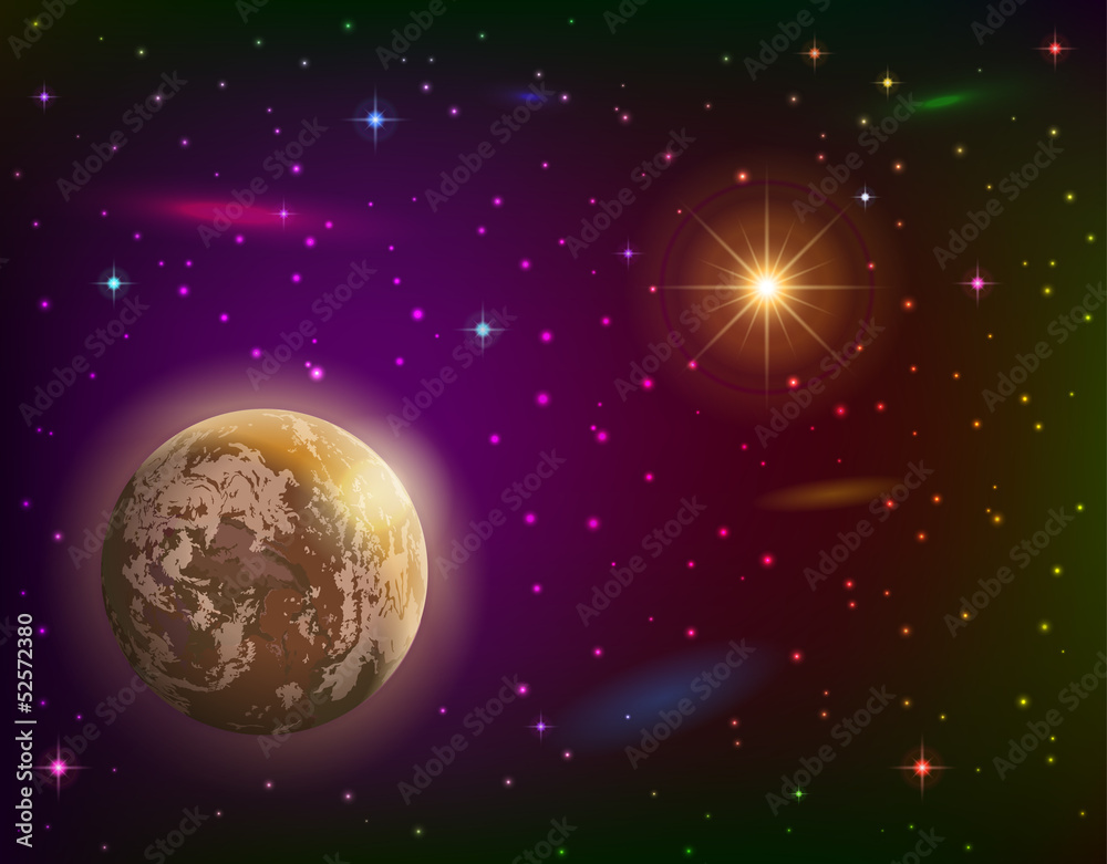 Obraz premium Space background with planet and sun