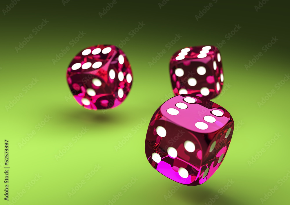 Purple Dice on green table Purple Dice on green table