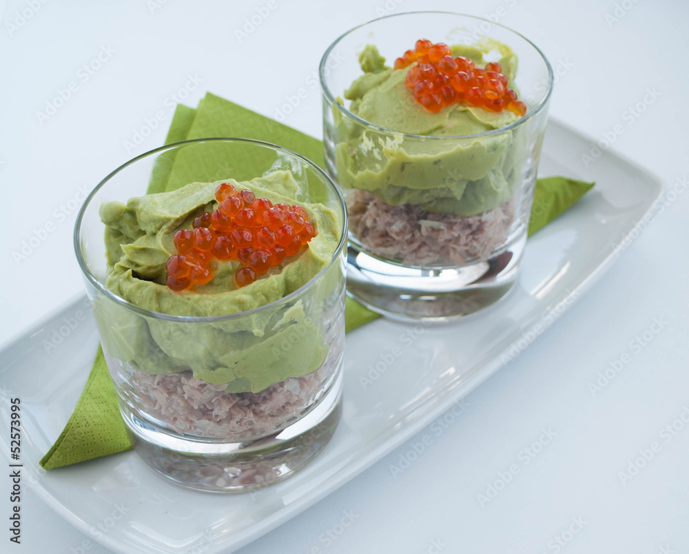 Tuna and avocado salad with red caviar Tuna and avocado salad with red caviar