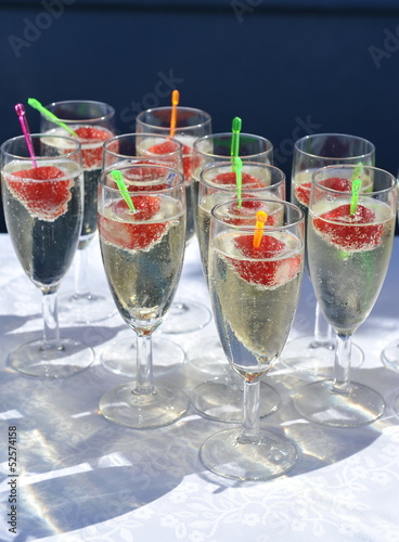Glasses with champagne during on the party table