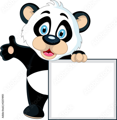 Fototapeta Naklejka Na Ścianę i Meble -  cute Baby panda holding blank sign