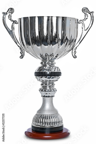 Silver trophy isolated on white clipping path.