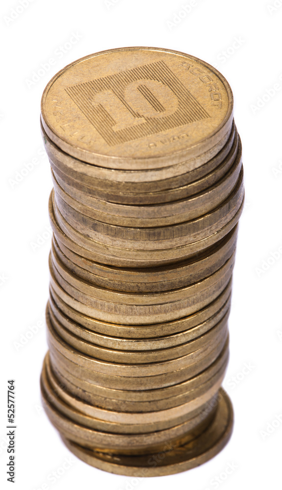 Isolated Israeli 10 Agorot Coin Stack Isolated Israeli 10 Agorot Coin Stack