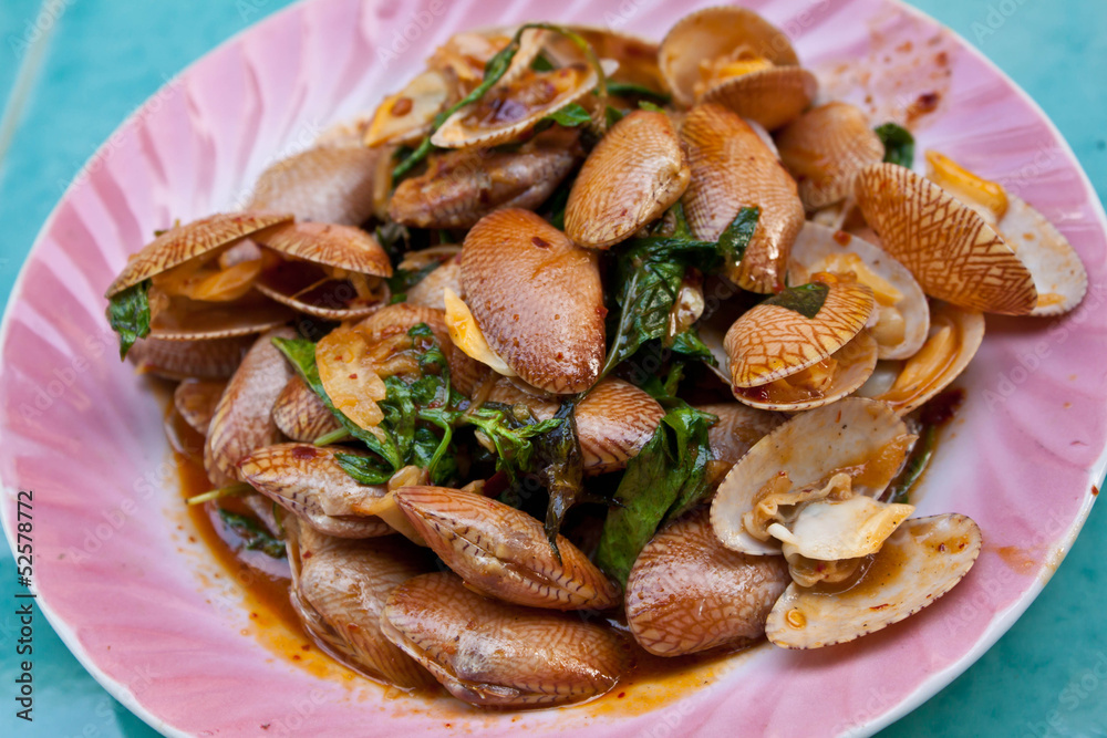 Clams fried with roasted chili paste Clams fried with roasted chili paste