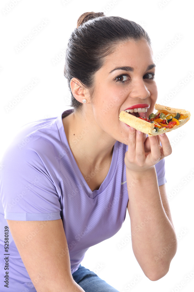 Model Released. Young Woman Eating Vegetable Creme Fraiche Tart Model Released. Young Woman Eating Vegetable Creme Fraiche Tart