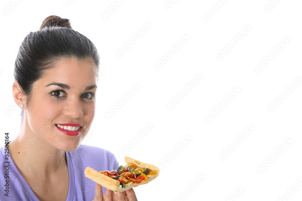 Model Released. Young Woman Eating Vegetable Creme Fraiche Tart Model Released. Young Woman Eating Vegetable Creme Fraiche Tart