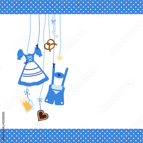 Octoberfest Symbols & Pattern Border Dots Blue
