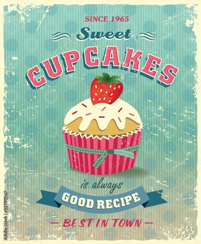 Retro cupcake poster vector illustration