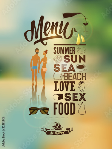 Menu poster with a tanned young people.