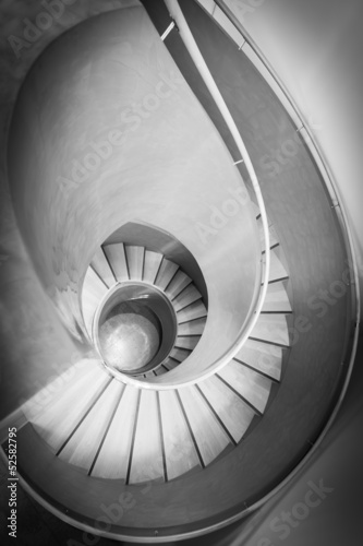 top view on spiral stair in black and white