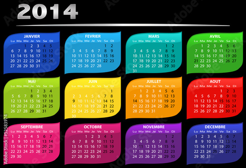 calendrier annuel 2014 vectoriel coloré fond noir photo